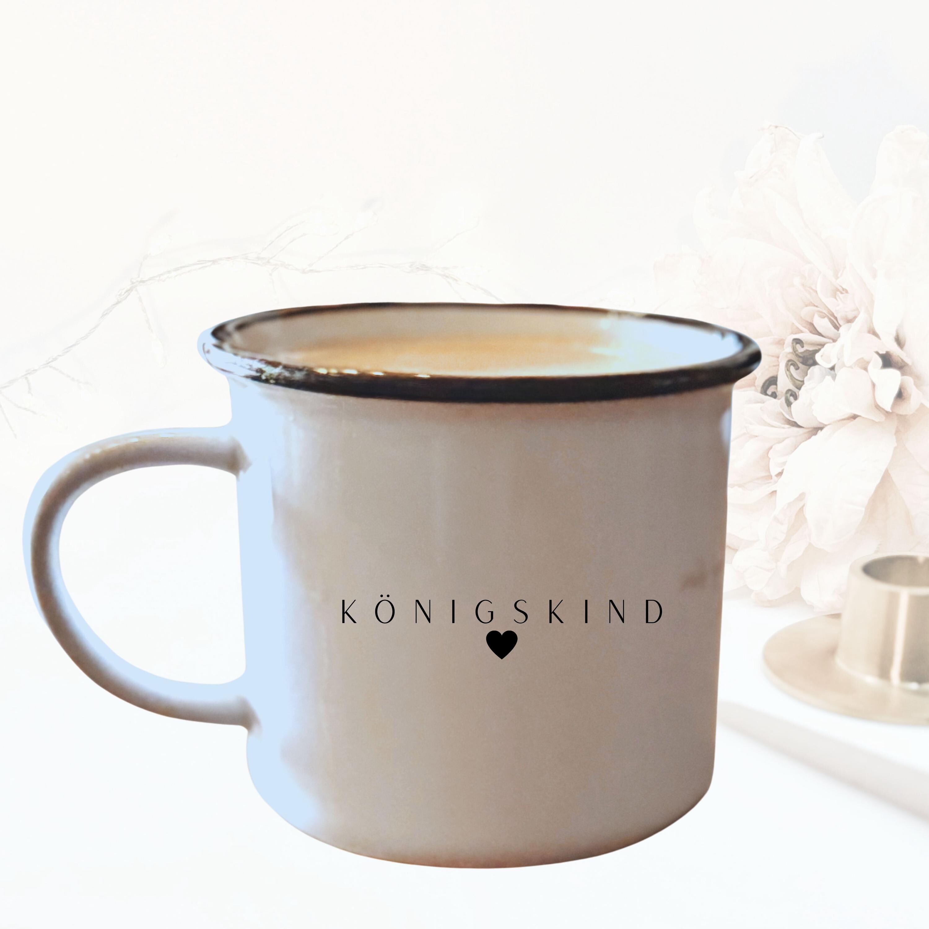 Keramiktasse Emailleoptik - Königskind - christliche Tasse