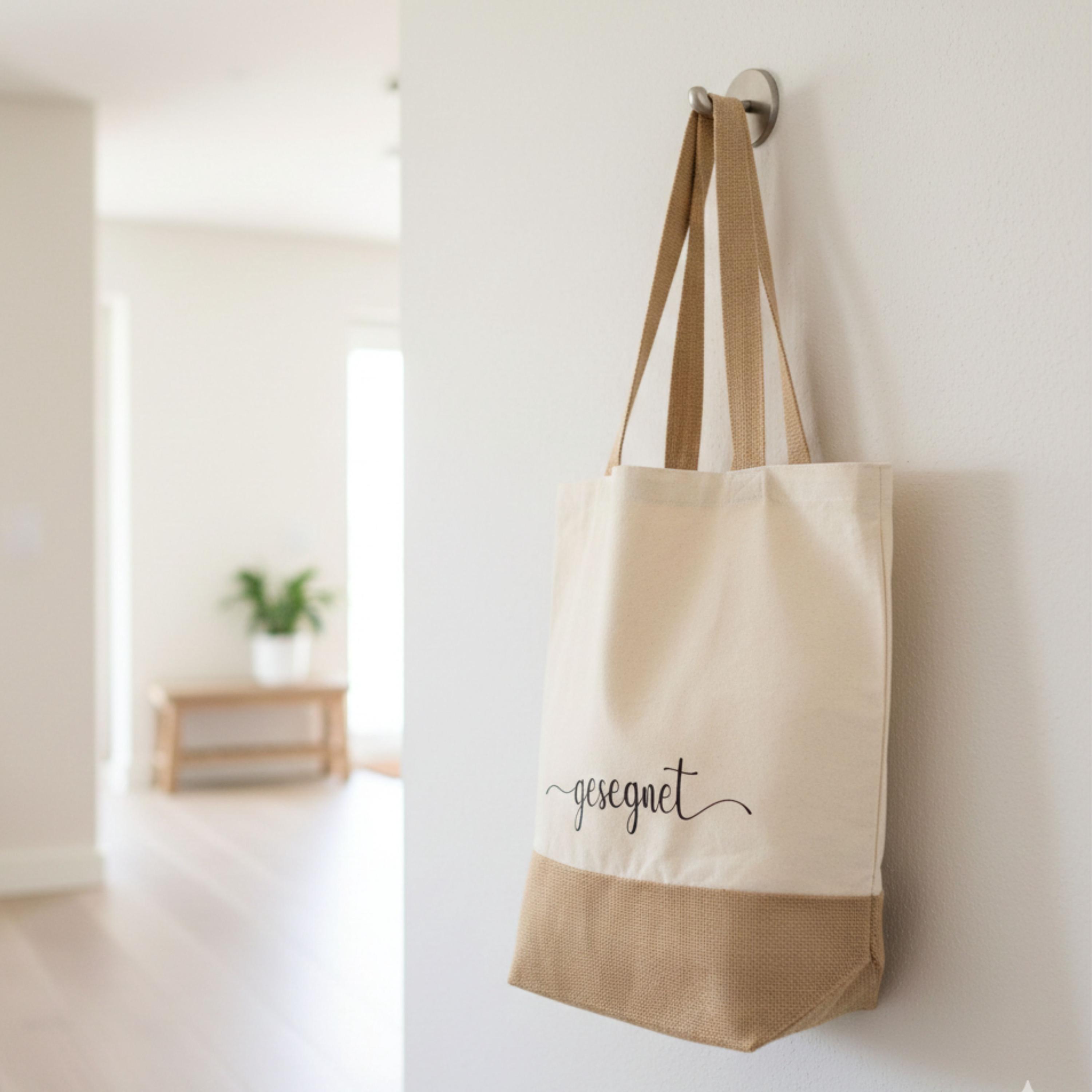 Baumwolltasche mit Jute I Blumen I gesegnet I christliche Botschaft I Einkaufstasche I Geschenk I Gott ist bei dir